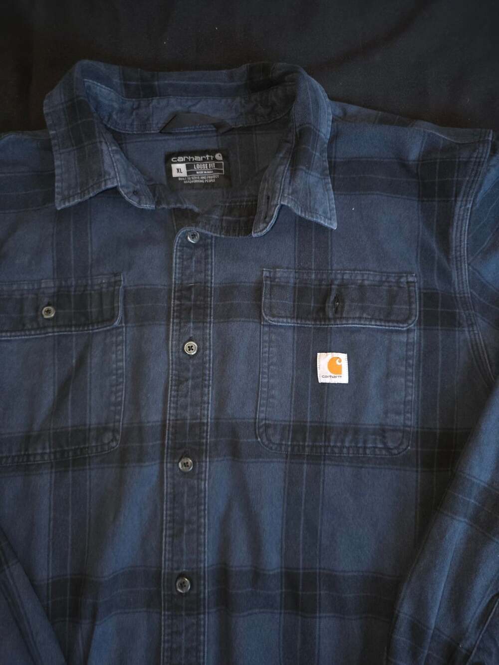 Carhartt Flannel Shirt Size XL Blue Plaid Loose Fit Long Sleeve